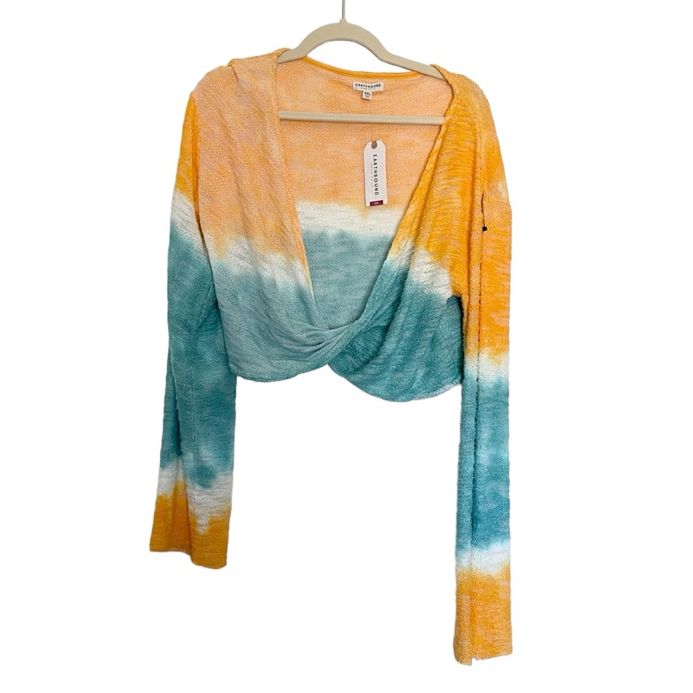 Earthbound Cropped Wrap Long Sleeve Lightweight Sweater Top - Picture 6 of 10